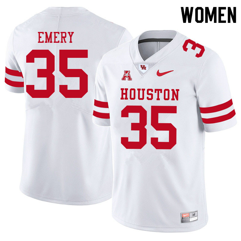 Women #35 Jalen Emery Houston Cougars College Football Jerseys Sale-White
